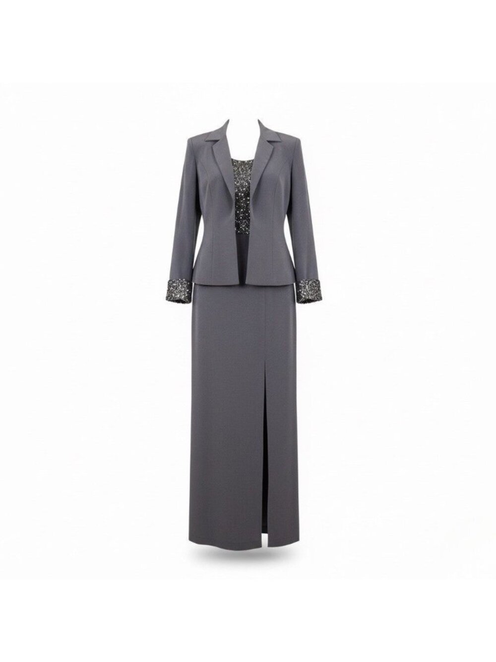 Vie By Victoria Royal Womens Gray Sequin Top & Blazer Formal Dress Set Sz 8